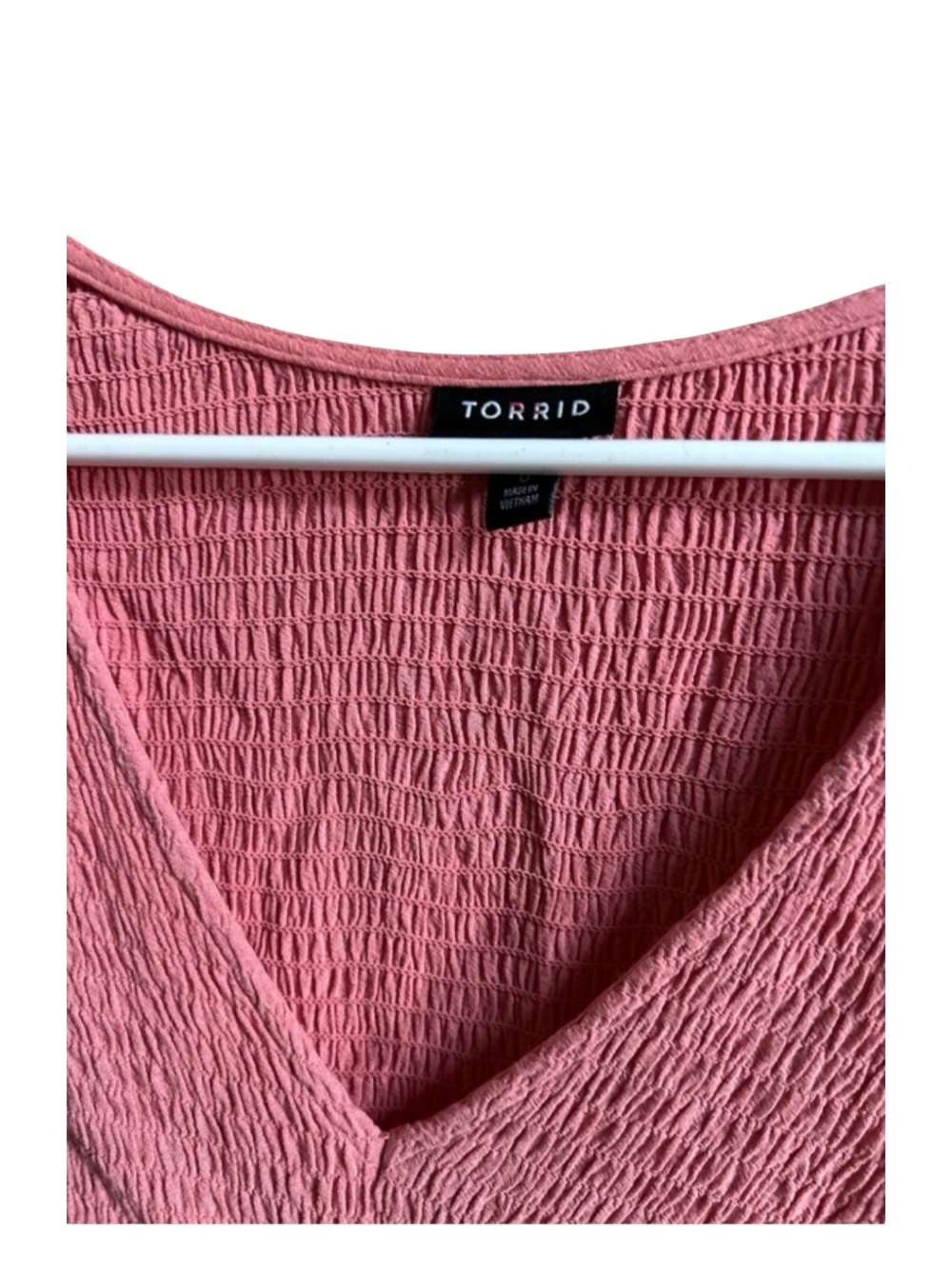 torrid Coral Pink Smocked V-Neck Peplum Tunic - Picture 5 of 7